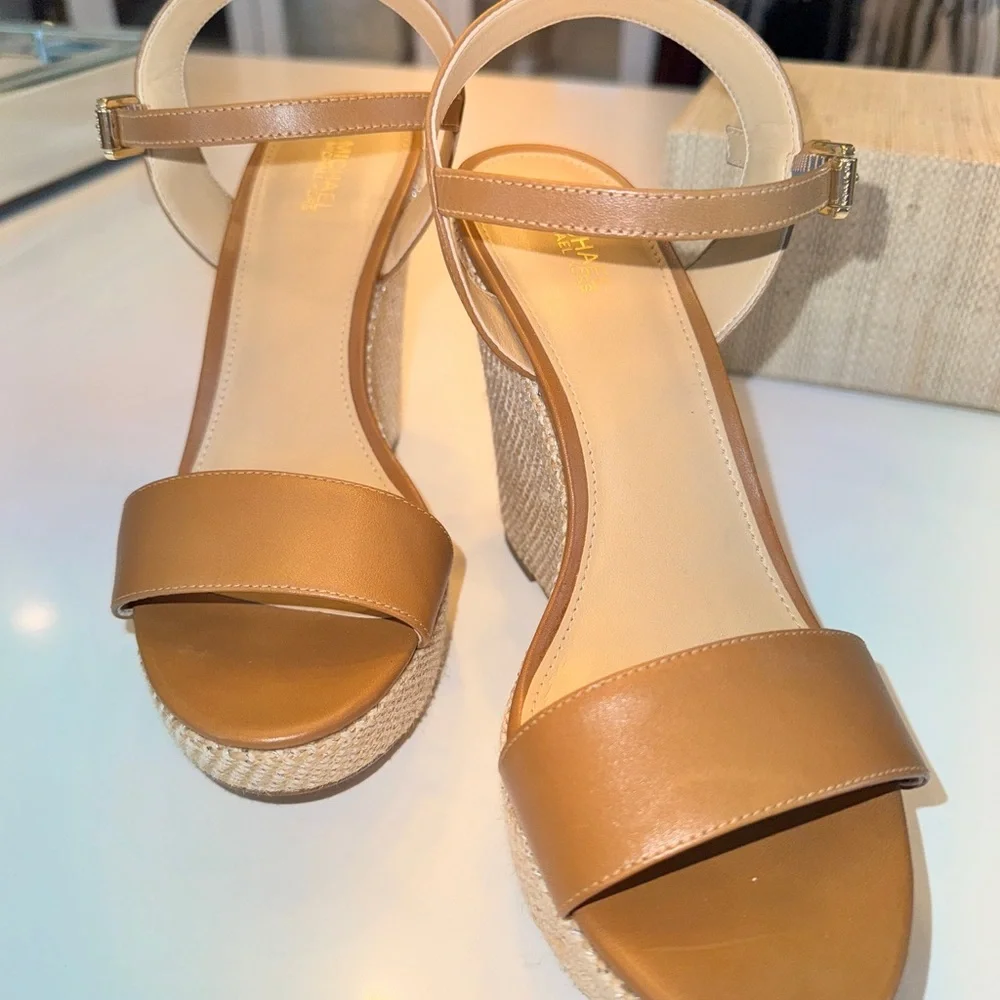 Michael Kors Camel and Cream Wedge Sandals - Picture 4 of 10